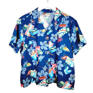 Hilo Hattie Women's The Hawaiian Original Blue Crop Shirt - Size XL